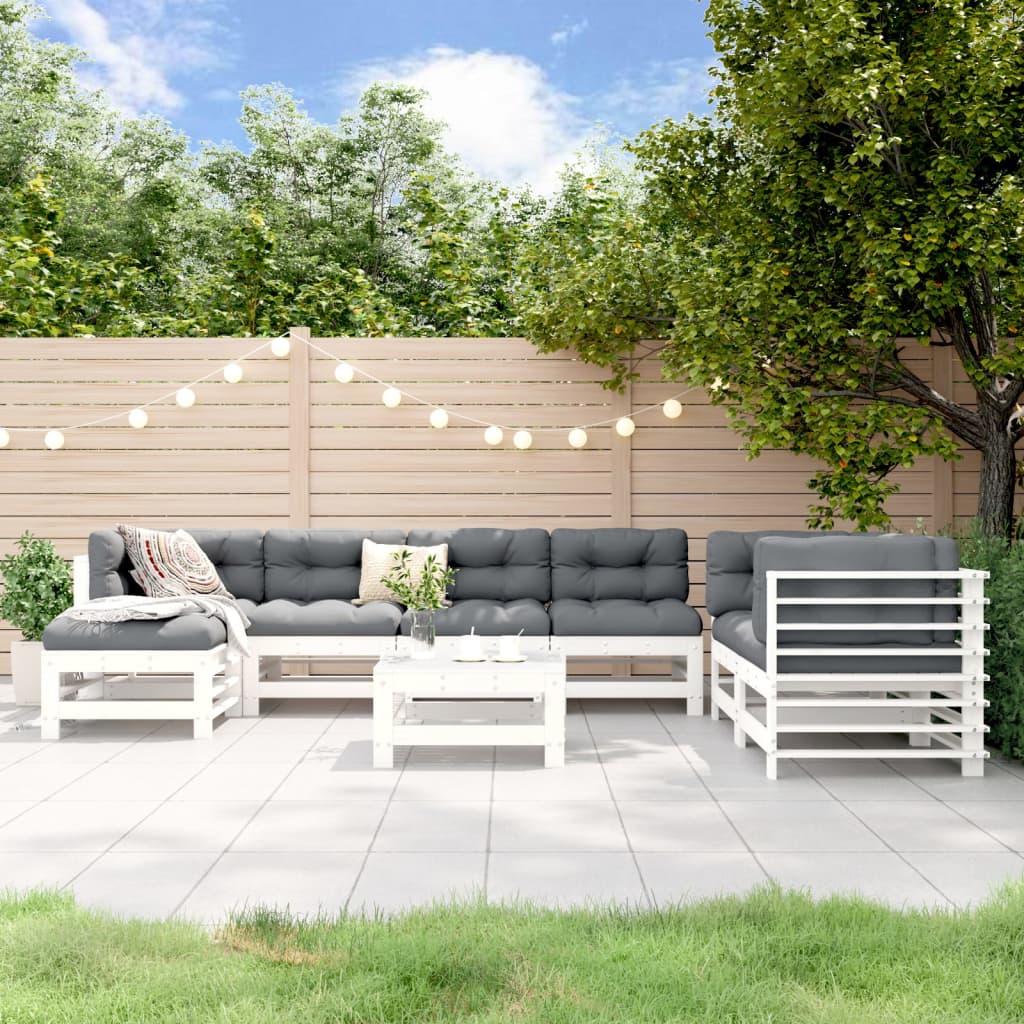 vidaXL 8 Piece Garden Lounge Set White Solid Wood Pine