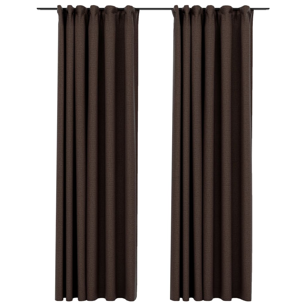 vidaXL Linen-Look Blackout Curtains with Hooks 2 pcs Taupe 140x245 cm