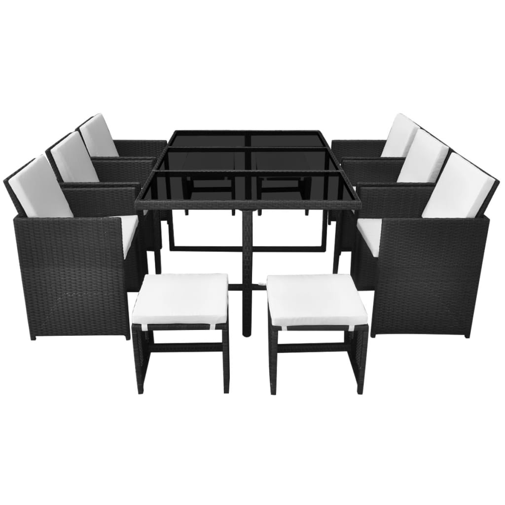 vidaXL 11 Piece Outdoor Dining Set with Cushions Poly Rattan Black