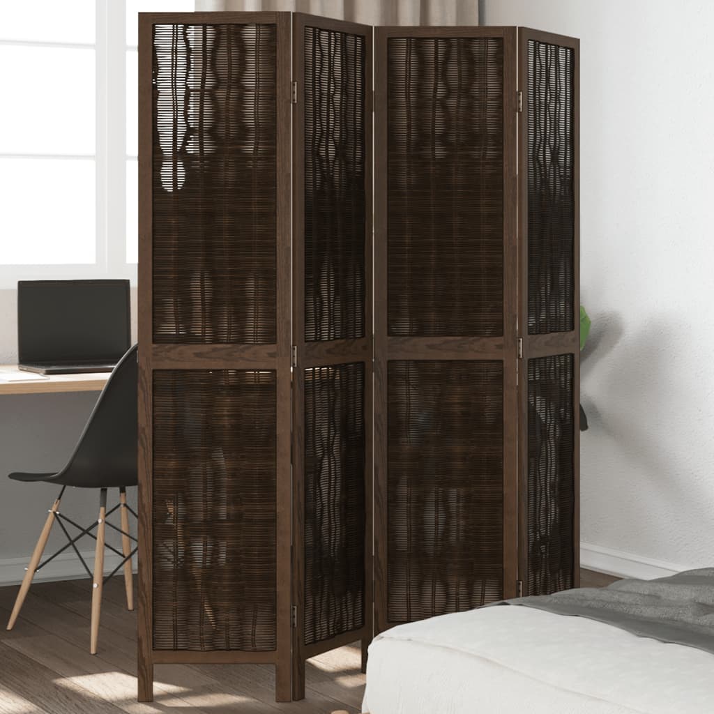 vidaXL Room Divider 4 Panels Dark Brown Solid Wood Paulownia