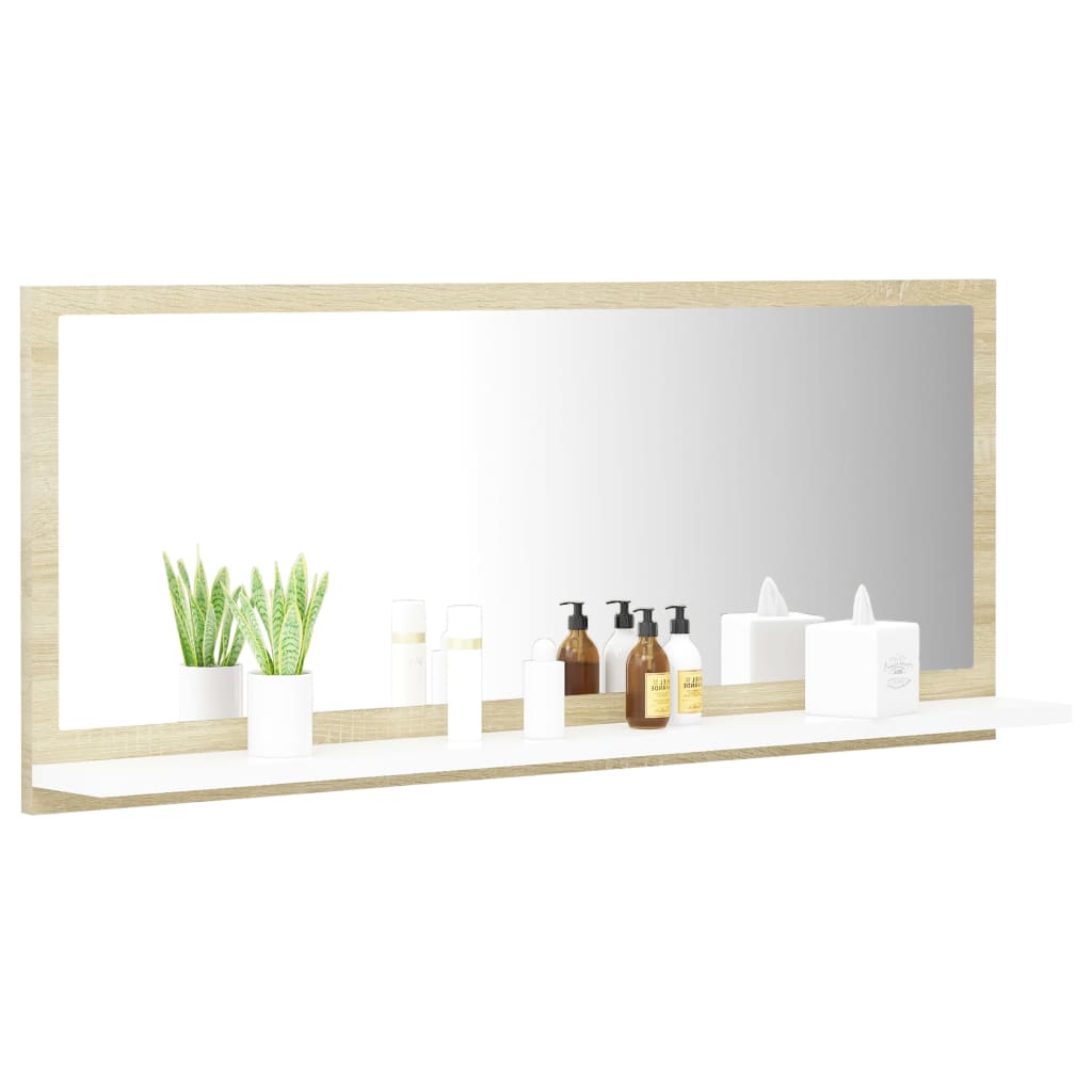 vidaXL Bathroom Mirror White and Sonoma Oak 90x10.5x37 cm Engineered Wood