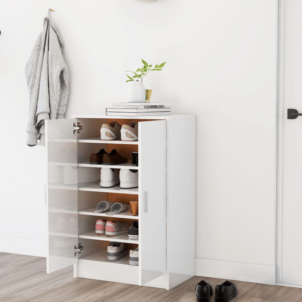 vidaXL Shoe Cabinet High Gloss White 60x35x92 cm Engineered Wood