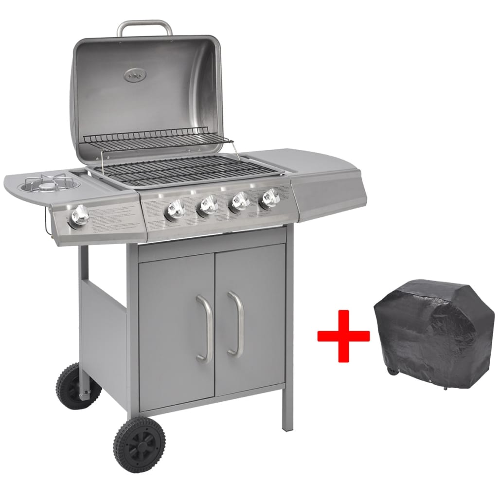 vidaXL Gas Barbecue Grill 4+1 Cooking Zone Silver