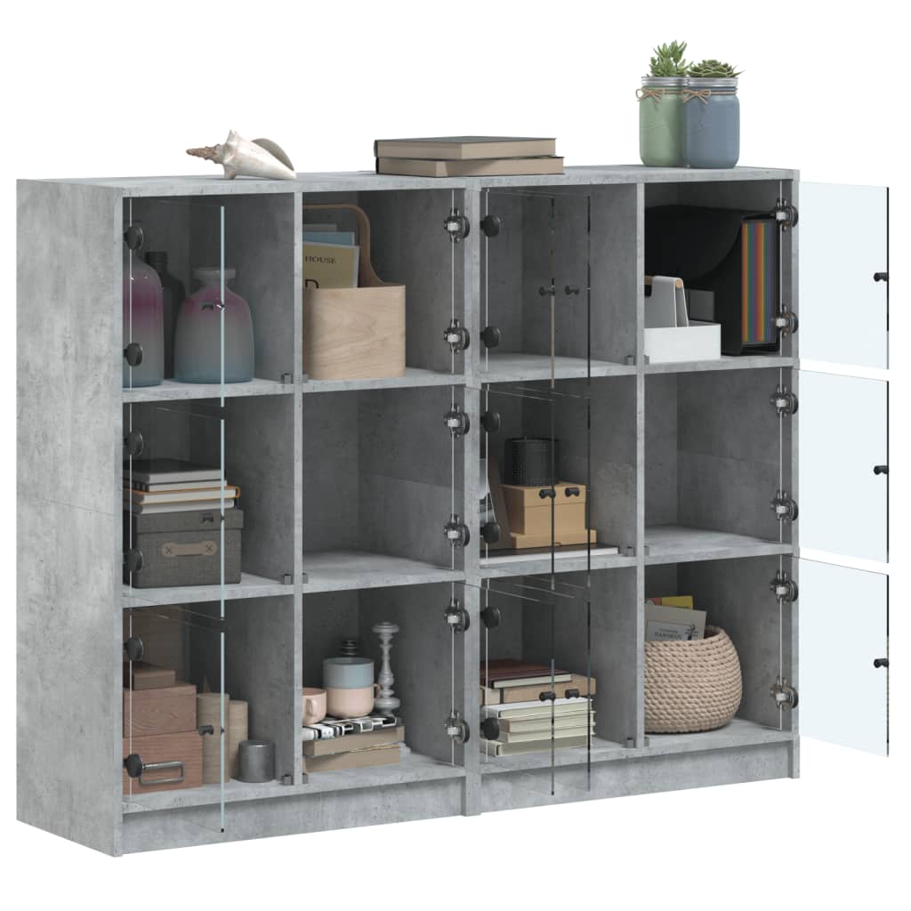 vidaXL Bookcase with Doors Concrete Grey 136x37x109 cm Engineered Wood