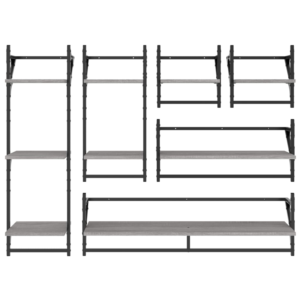 vidaXL 6 Piece Wall Shelf Set with Bars Grey Sonoma Engineered Wood