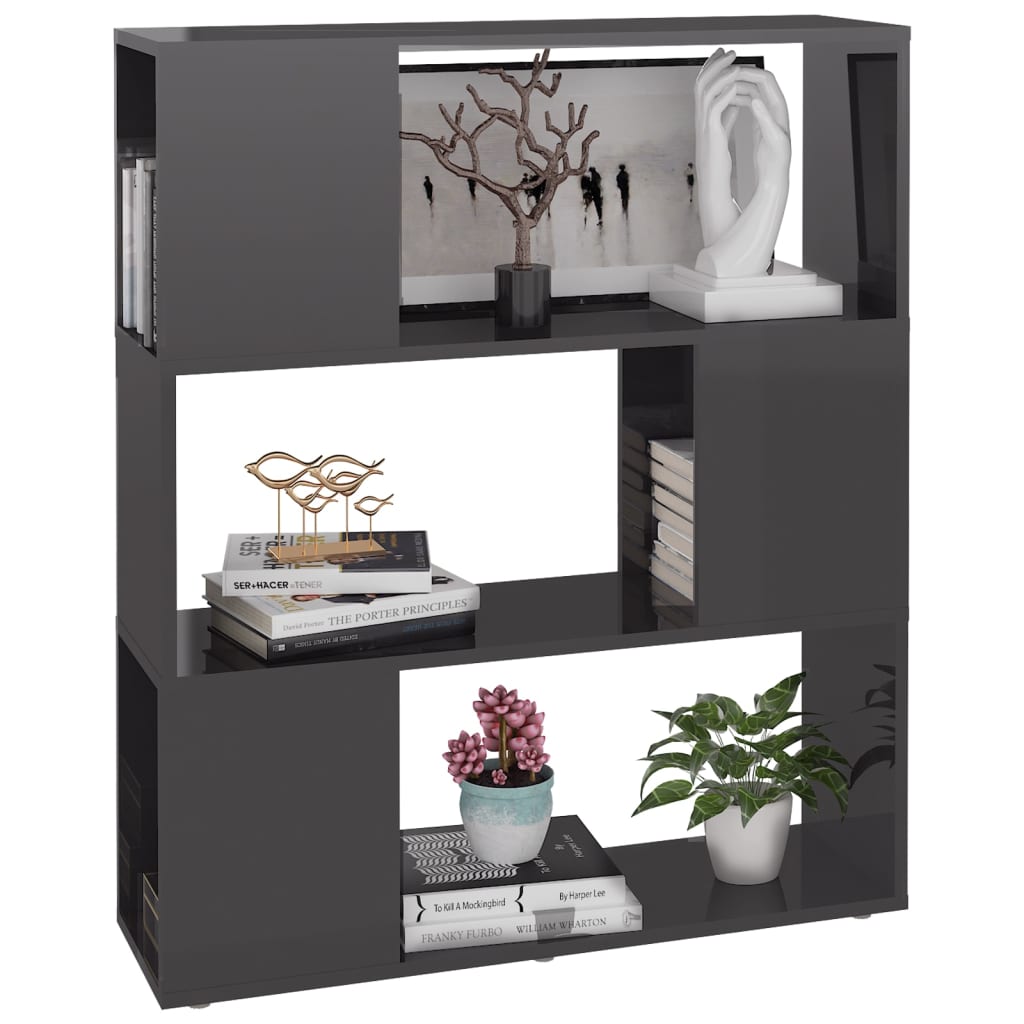 vidaXL Book Cabinet Room Divider High Gloss Grey 80x24x94 cm Engineered Wood
