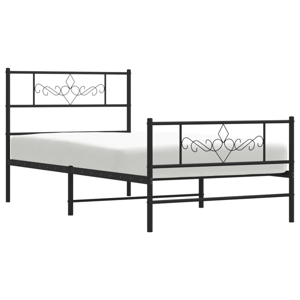 vidaXL Metal Bed Frame with Headboard and Footboard Black 75x190 cm Small Single