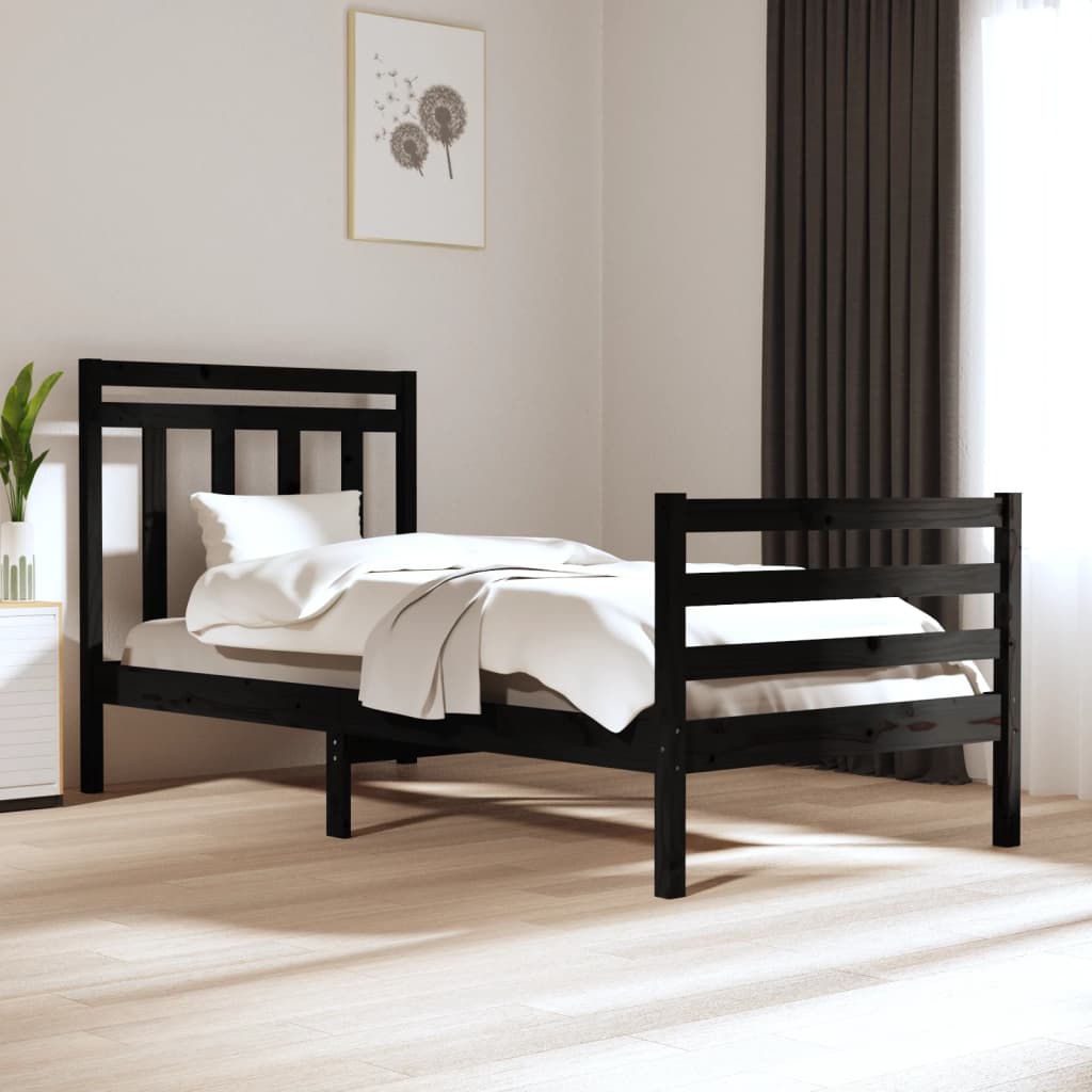 vidaXL Bed Frame Black Solid Wood 90x200 cm