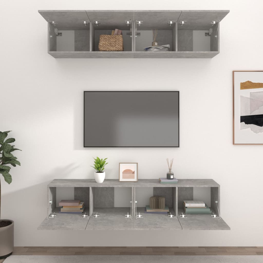vidaXL TV Cabinets 4 pcs Concrete Grey 80x30x30 cm Engineered Wood