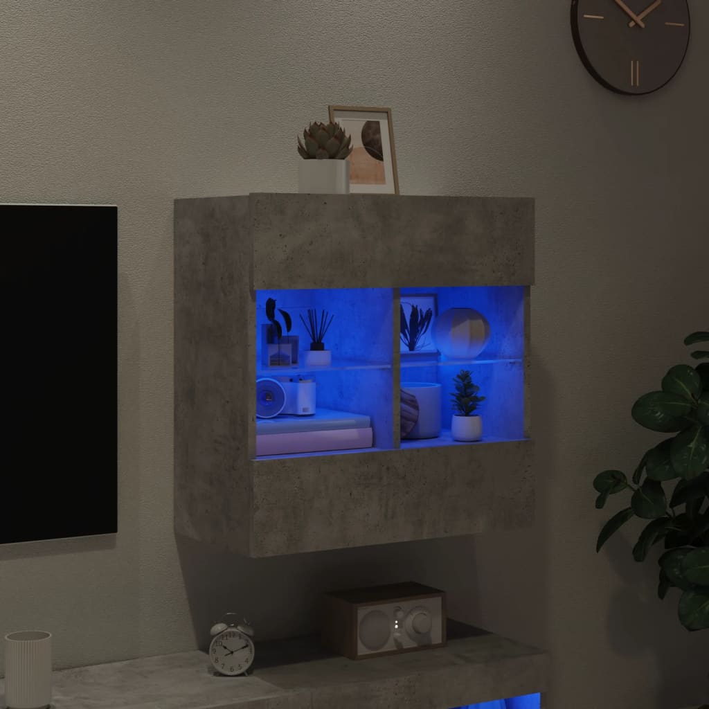 vidaXL TV Wall Cabinet with LED Lights Concrete Grey 58.5x30x60.5 cm