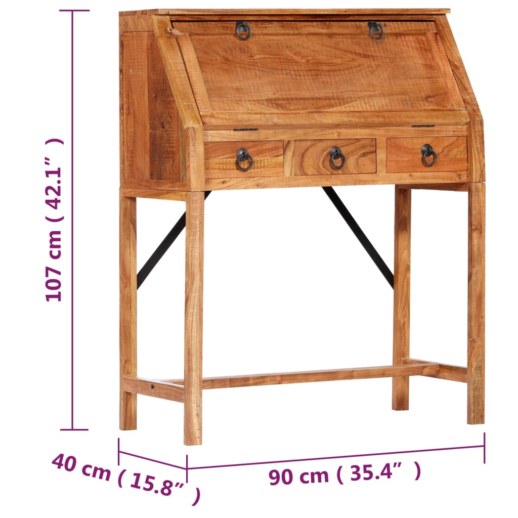 vidaXL Writing Desk 90x40x107cm Solid Acacia Wood