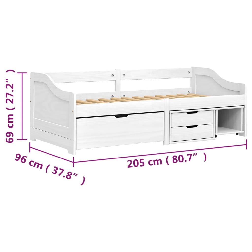 vidaXL Day Bed with 3 Drawers IRUN White 90x200 cm Solid Wood Pine
