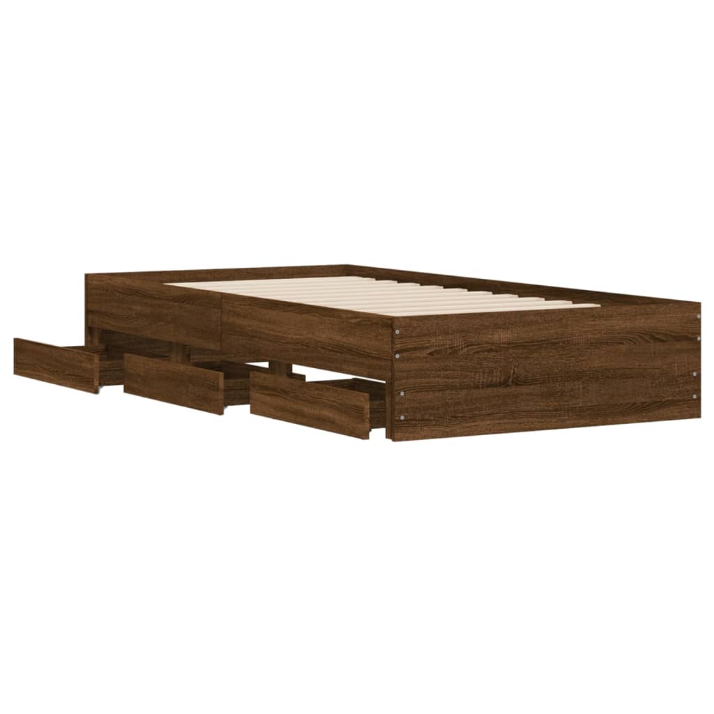 vidaXL Bed Frame with Drawers Brown Oak 75x190 cm Small Single Engineered Wood