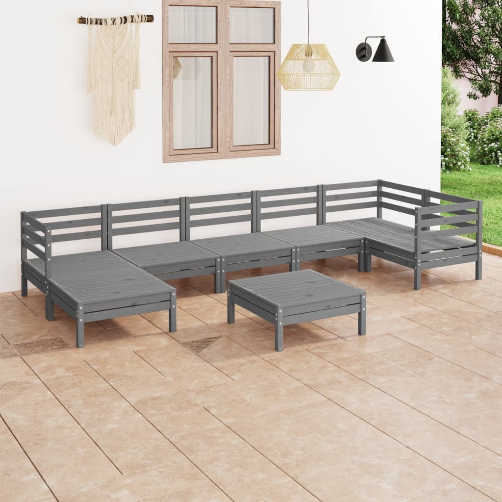 vidaXL 8 Piece Garden Lounge Set Solid Wood Pine Grey