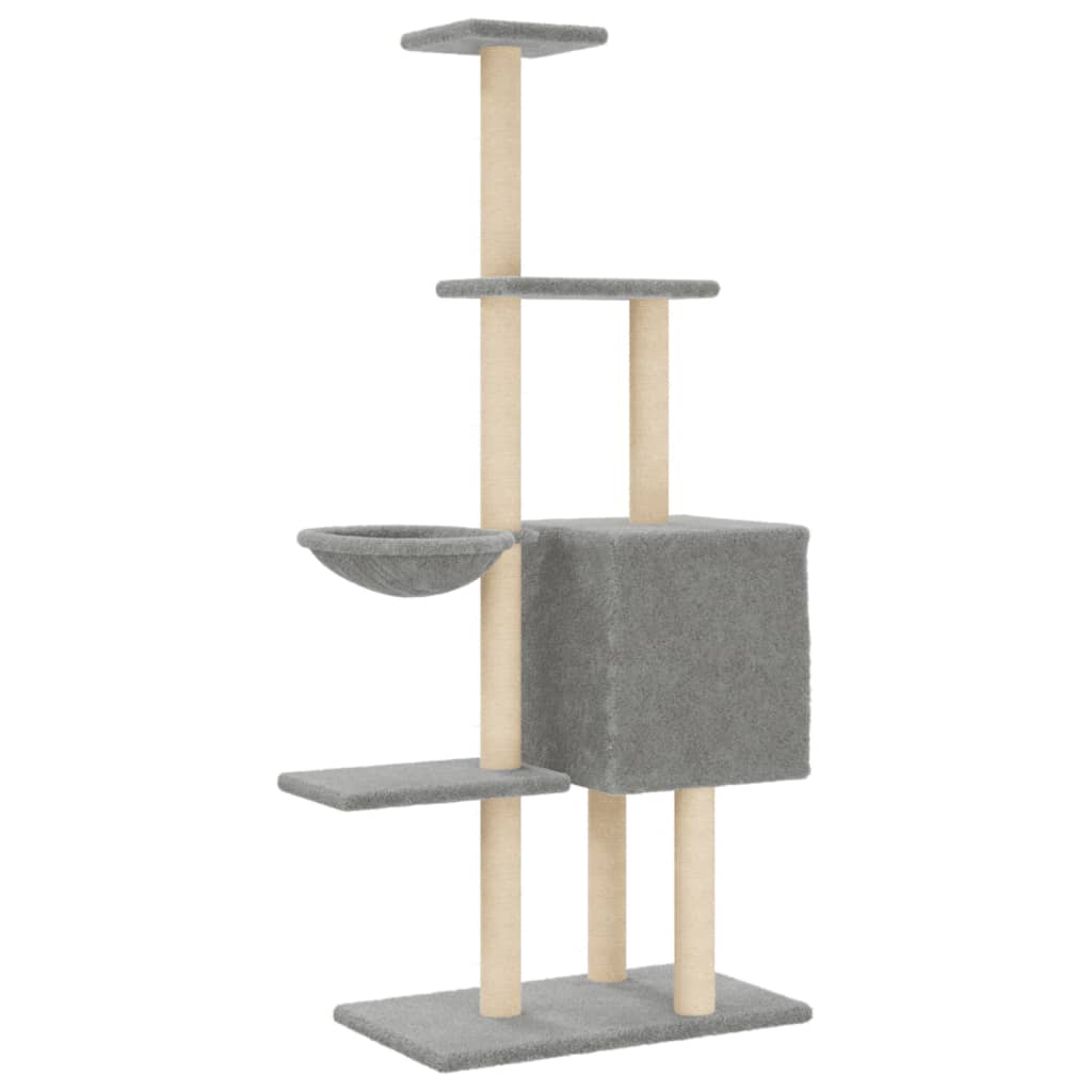 vidaXL Cat Tree with Sisal Scratching Posts Light Grey 145 cm