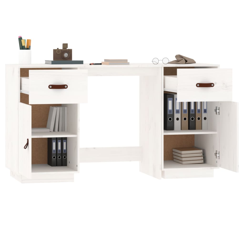 vidaXL Desk with Cabinets White 135x50x75 cm Solid Wood Pine