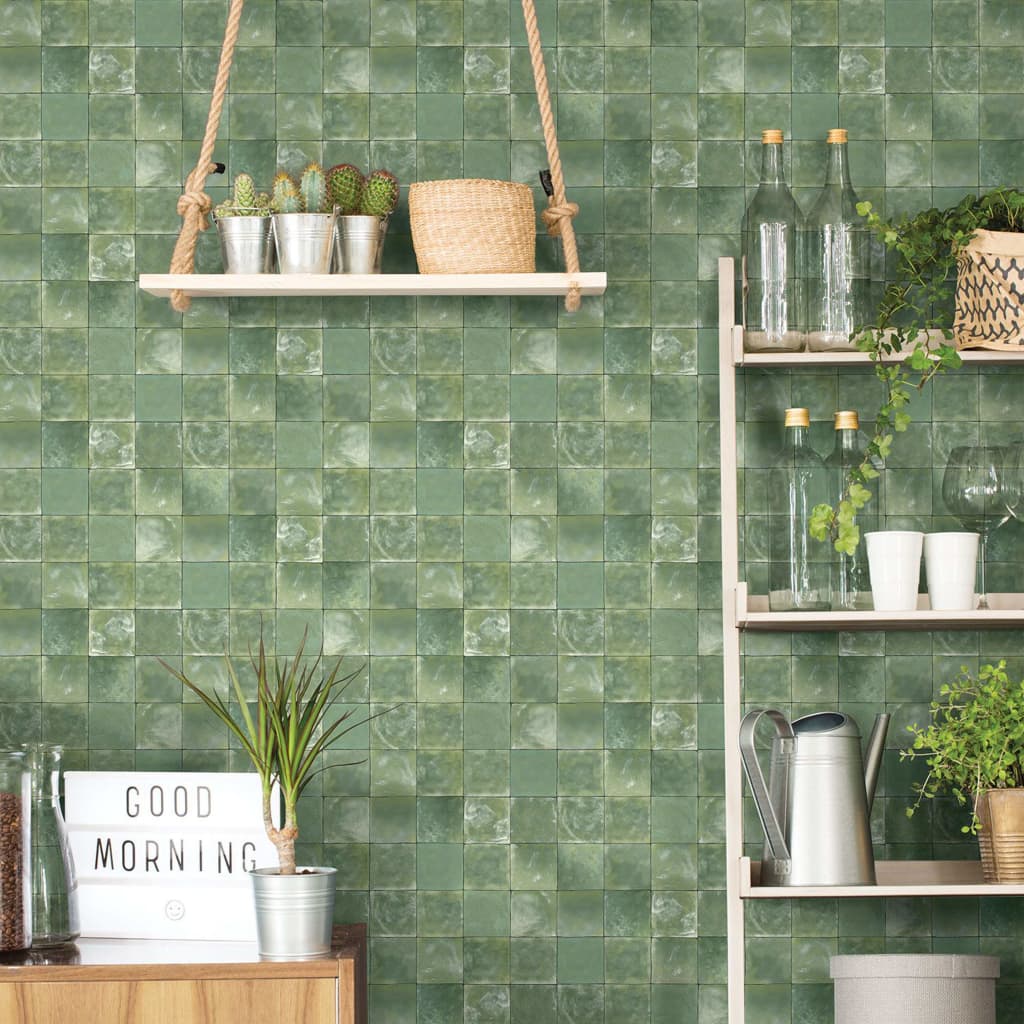 Noordwand Wallpaper Evergreen Tiles Green