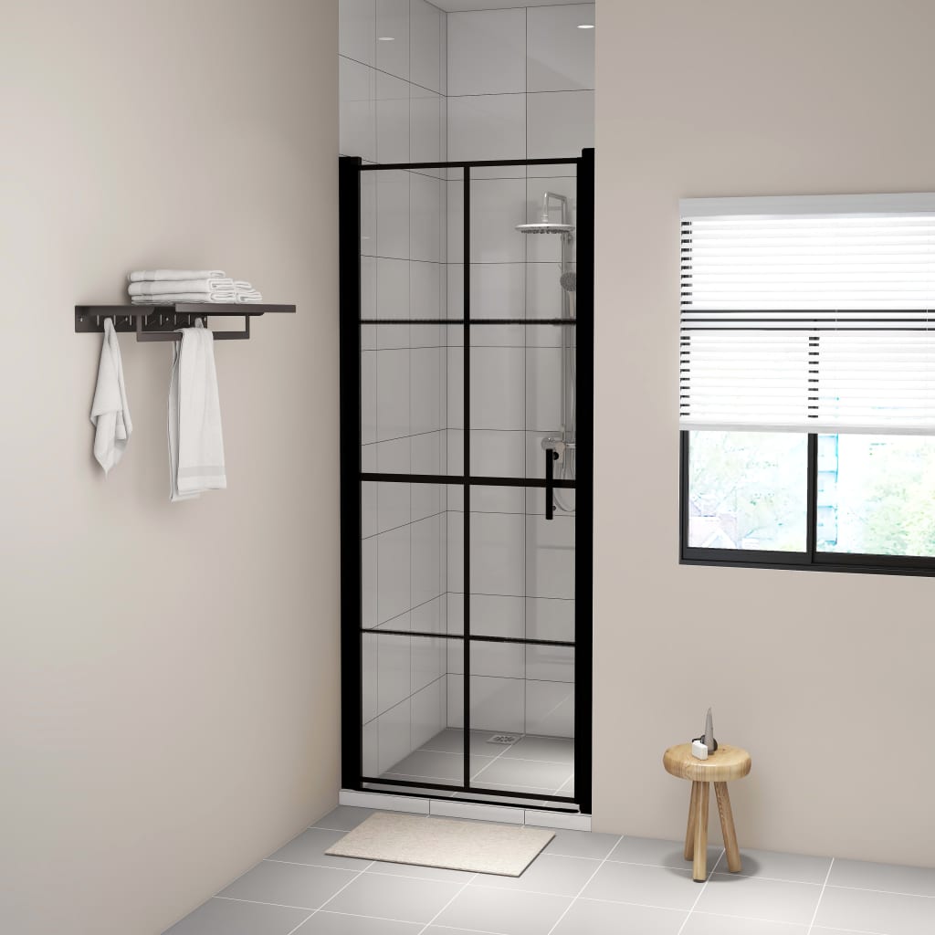 vidaXL Shower Door Tempered Glass 91x195 cm Black