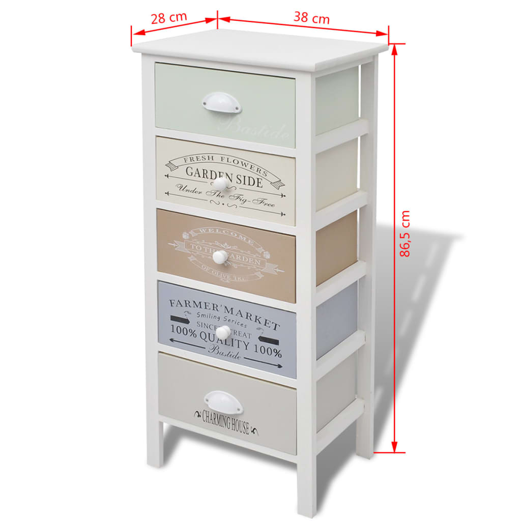 vidaXL French Storage Cabinet 5 Drawers Wood