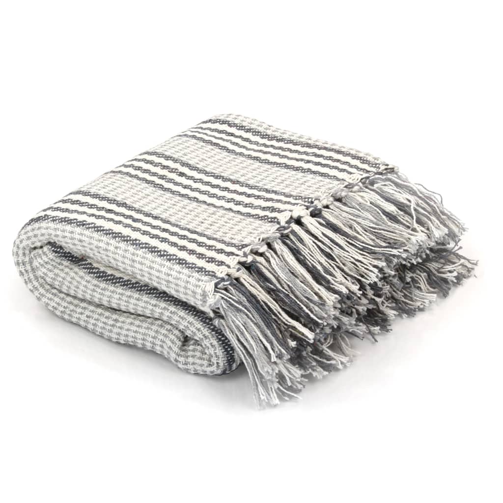 vidaXL Throw Cotton Stripes 160x210 cm Grey and White