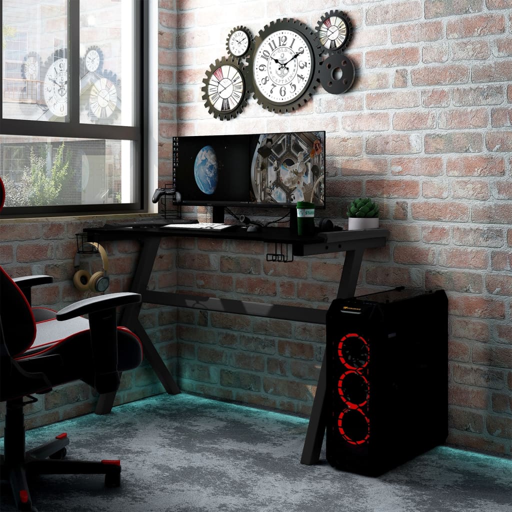 vidaXL Gaming Desk LED with Y Shape Black 110x60x75 cm