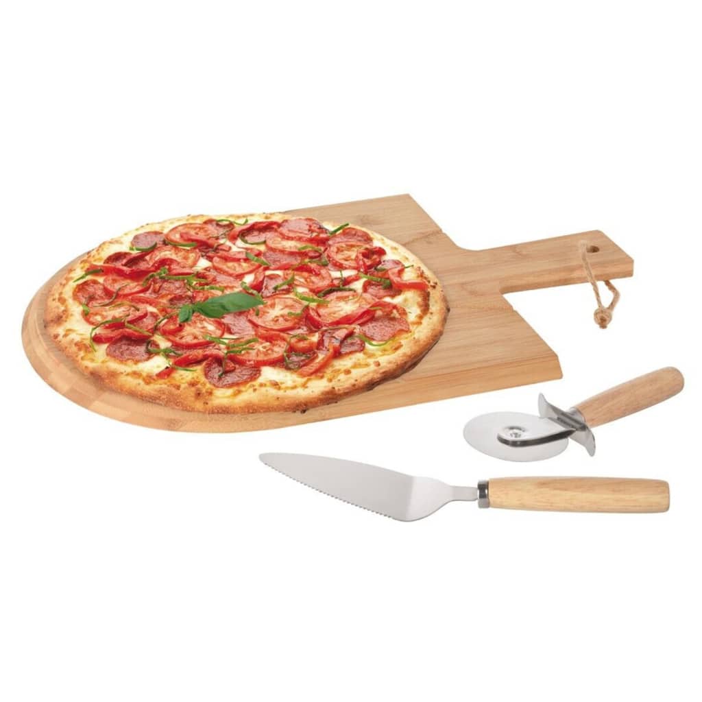 Excellent Houseware 3 Piece Pizza Cutting Set 43x30 cm Bamboo