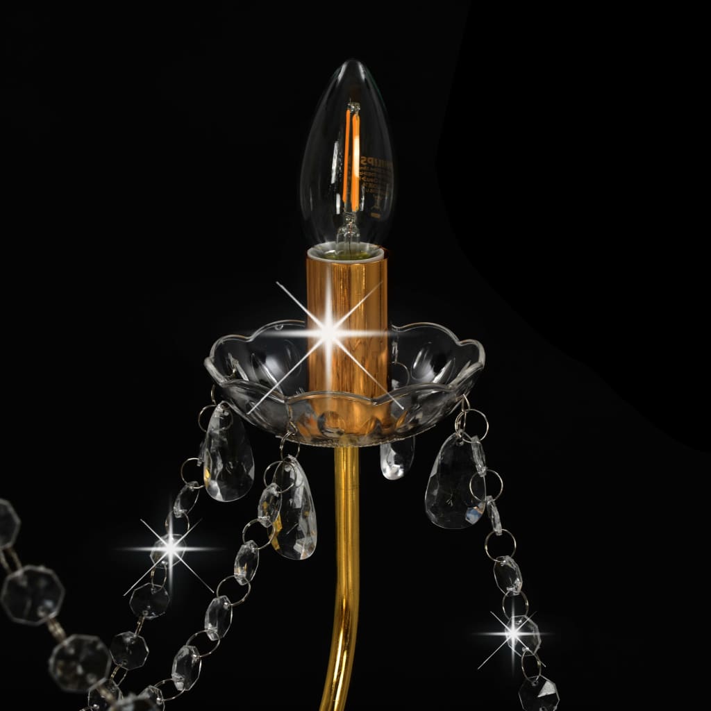 vidaXL Chandelier with Beads Golden 8 x E14 Bulbs