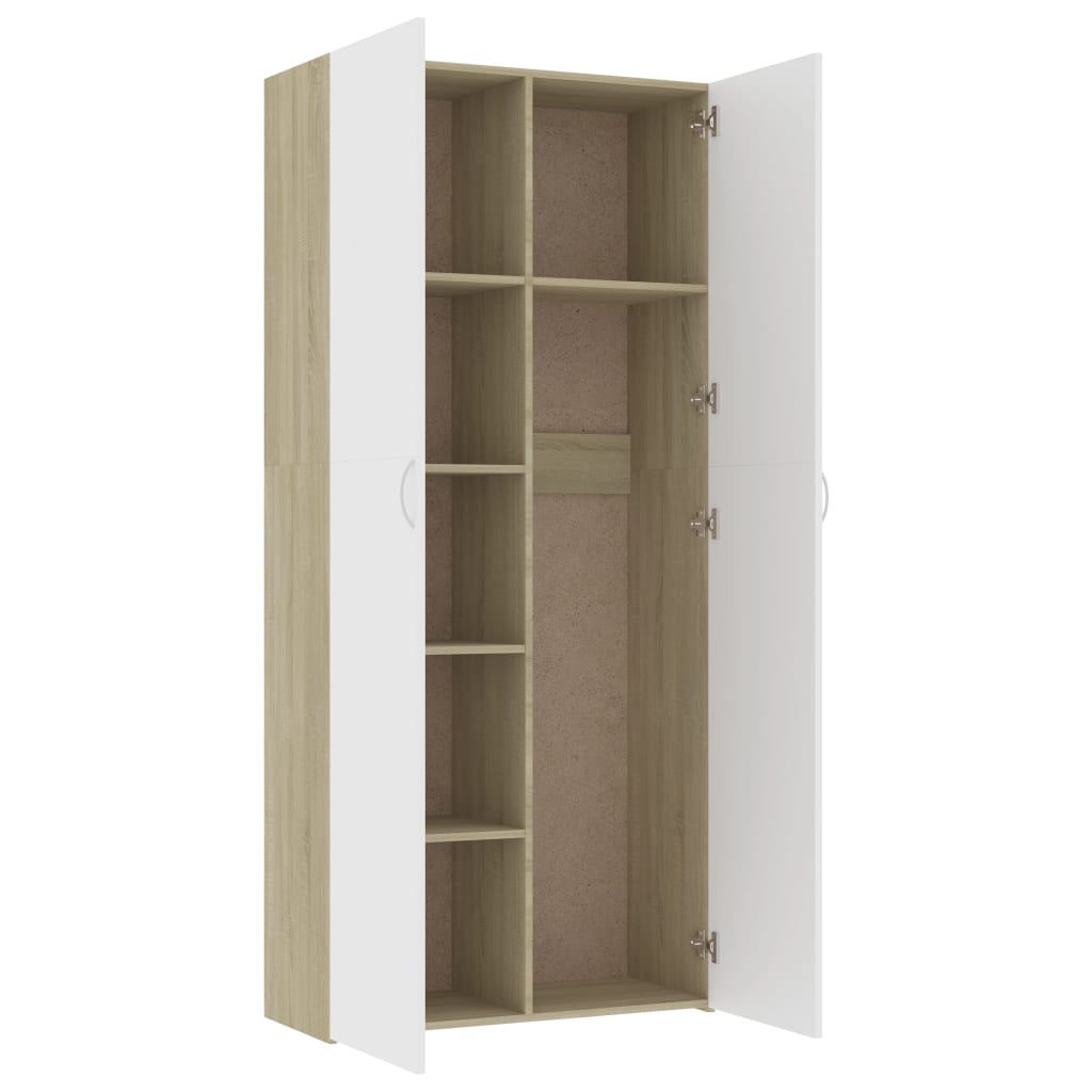 vidaXL Storage Cabinet White and Sonoma Oak 80x35.5x180 cm Engineered Wood