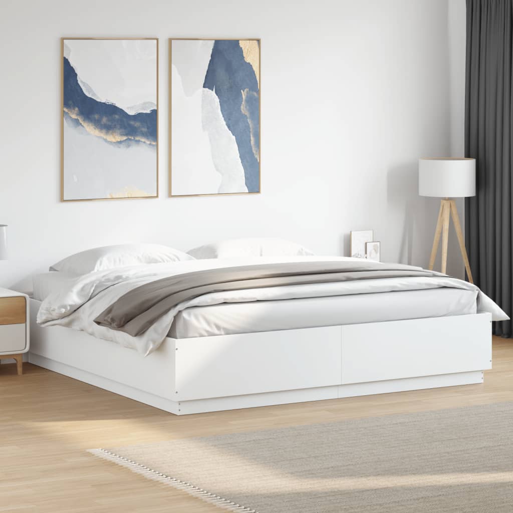 vidaXL Bed Frame with LED Lights White 200x200 cm Engineered Wood