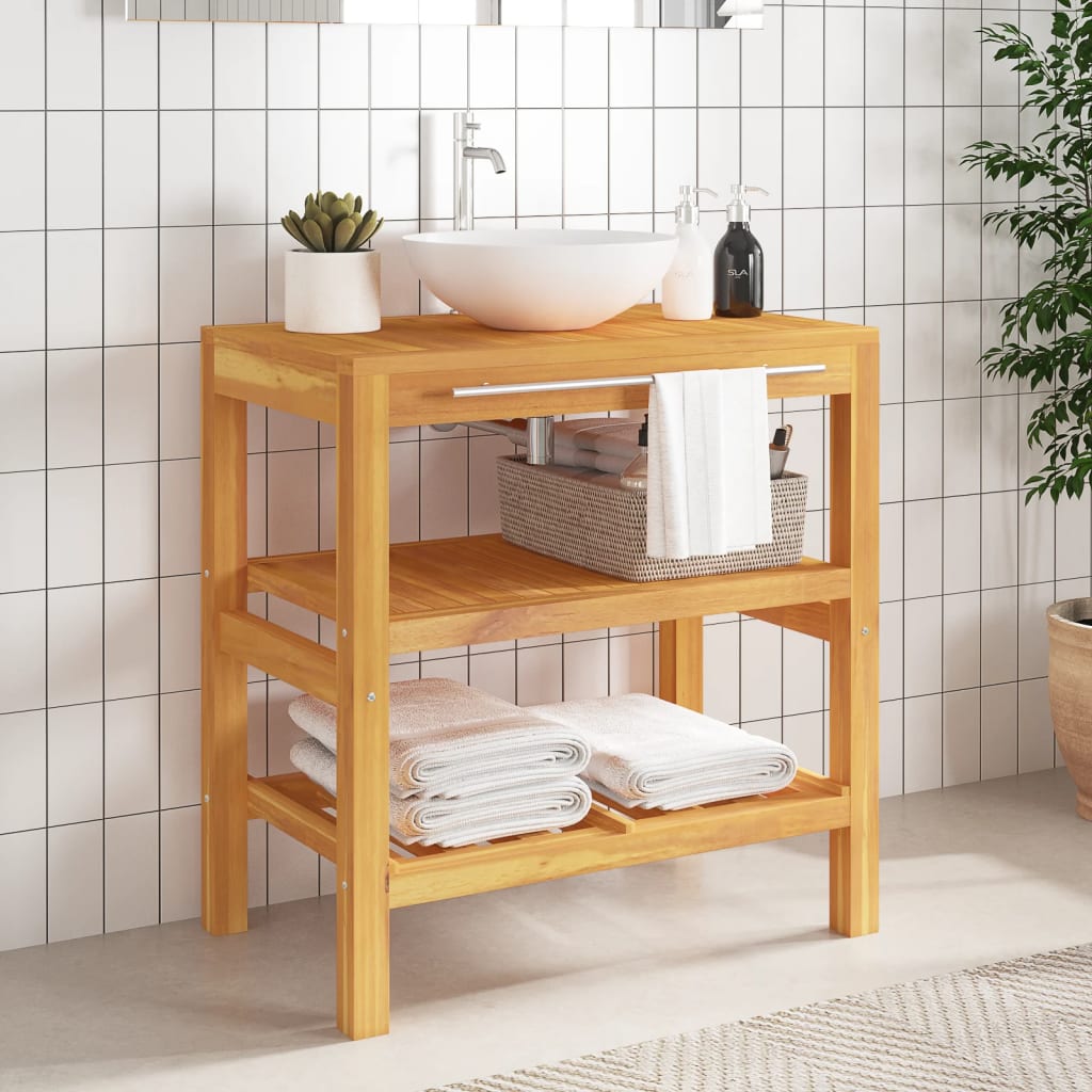 vidaXL Bathroom Vanity Cabinet with 2 Shelves 74x45x75 cm Solid Wood