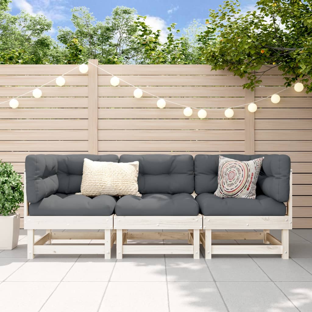 vidaXL 3 Piece Garden Lounge Set White Solid Wood Pine