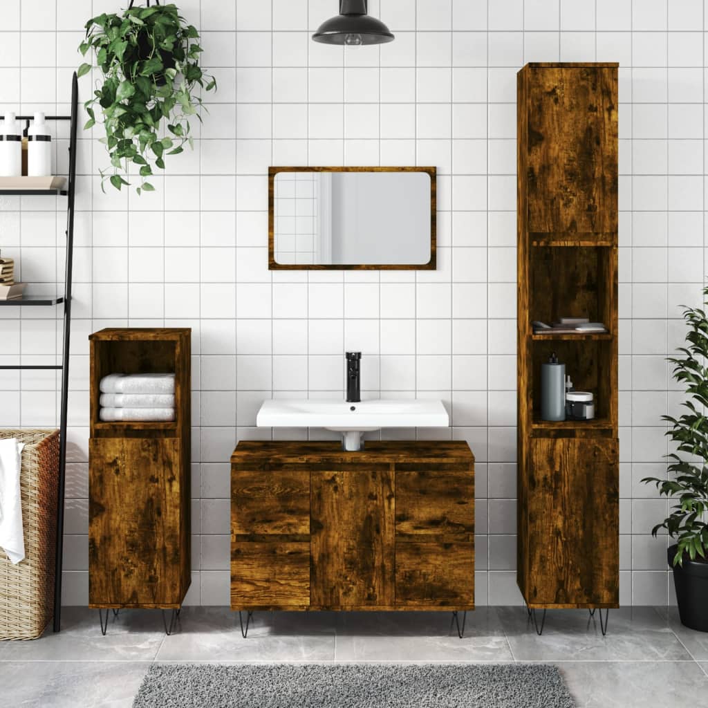 vidaXL Bathroom Cabinet Smoked Oak 80x33x60 cm Engineered Wood
