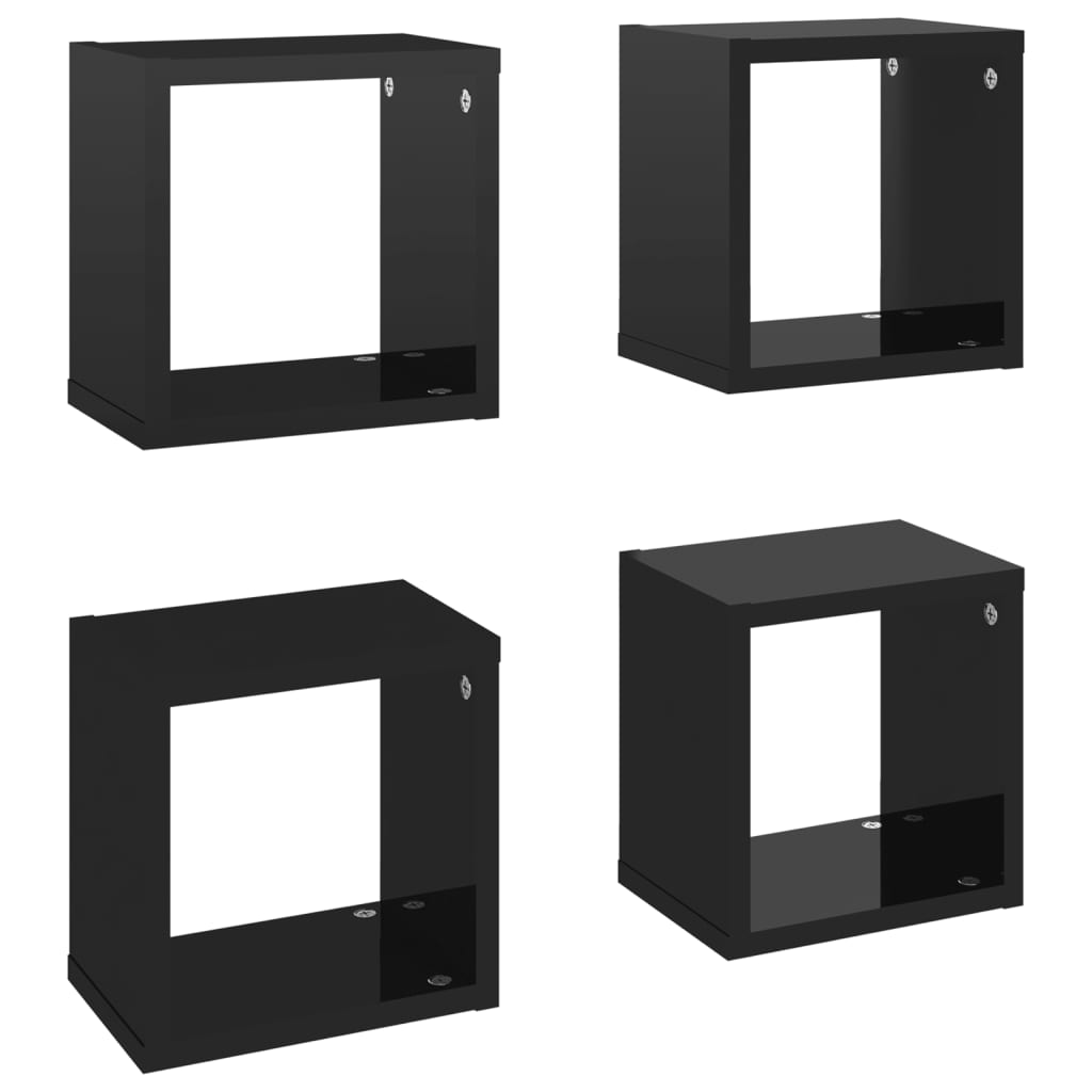 vidaXL Wall Cube Shelves 4 pcs High Gloss Black 22x15x22 cm