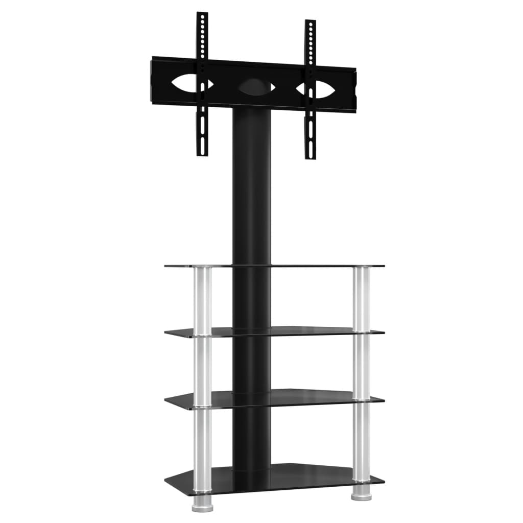 vidaXL Corner TV Stand 4-Tiers for 32-70 Inch Black and Silver