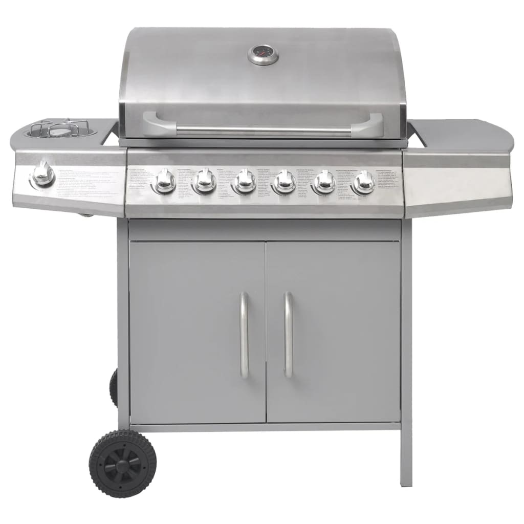 vidaXL Gas Barbecue Grill 6+1 Cooking Zone Silver
