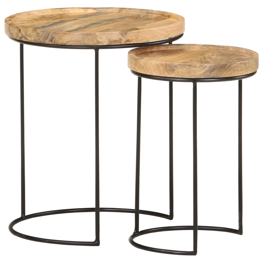 vidaXL 2 Piece Coffee Table Set Solid Mango Wood and Steel
