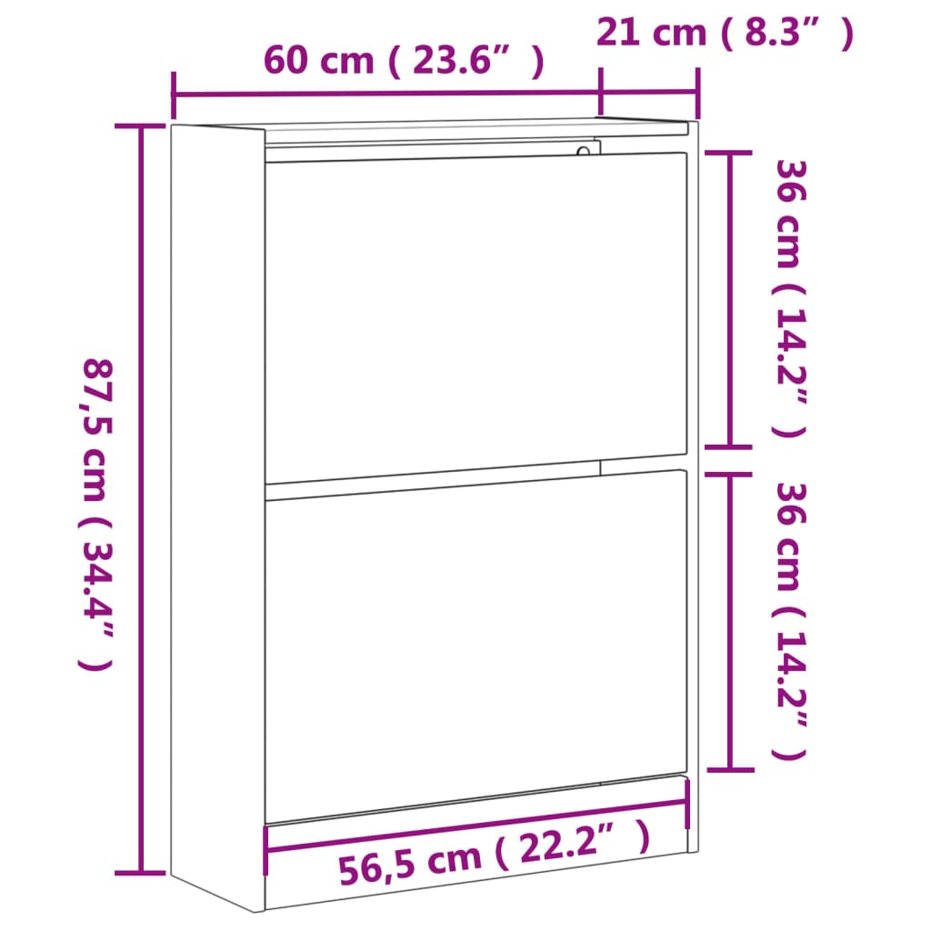 vidaXL Shoe Cabinet White 60x21x87.5 cm Engineered Wood