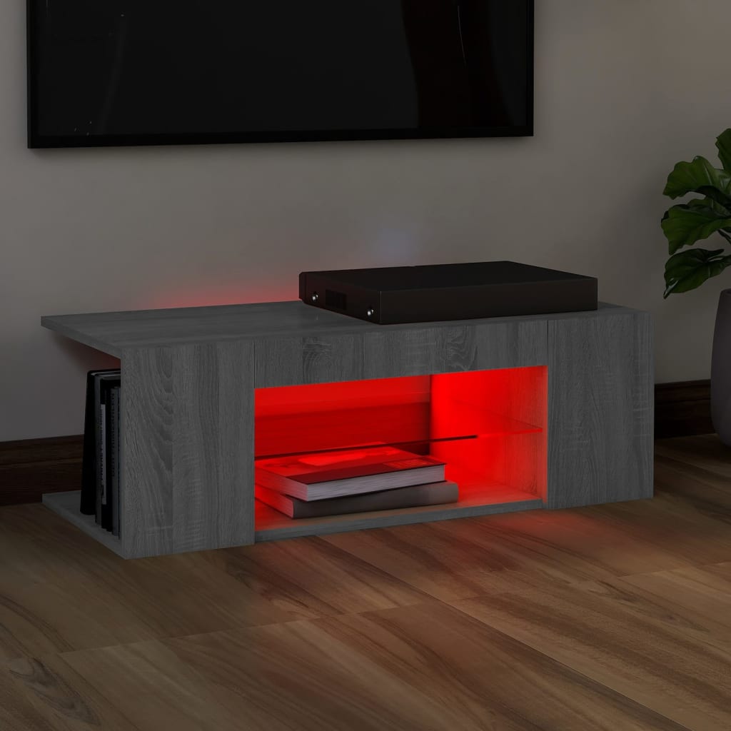 vidaXL TV Cabinet with LED Lights Grey Sonoma 90x39x30 cm