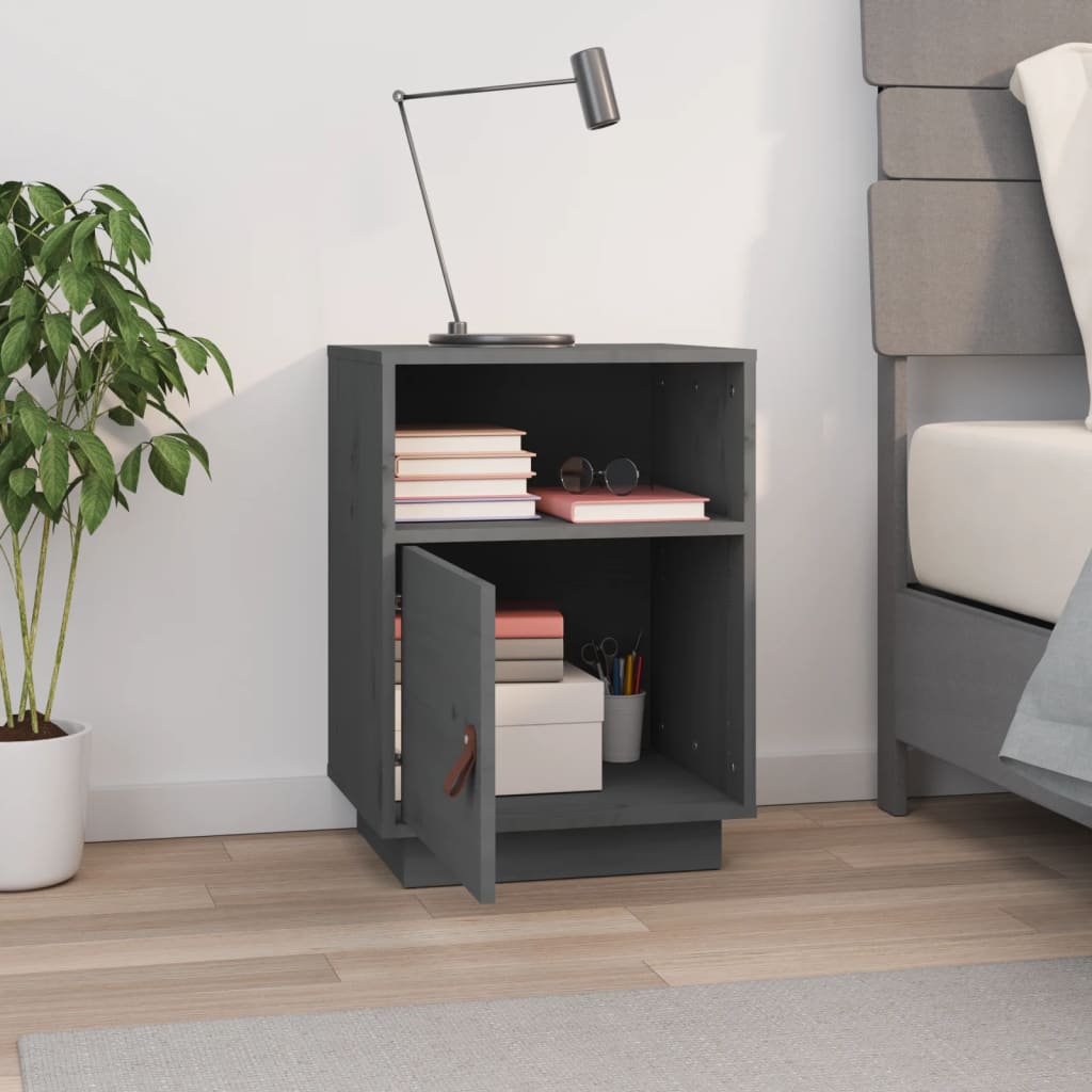 vidaXL Bedside Cabinet Grey 40x34x55 cm Solid Wood Pine