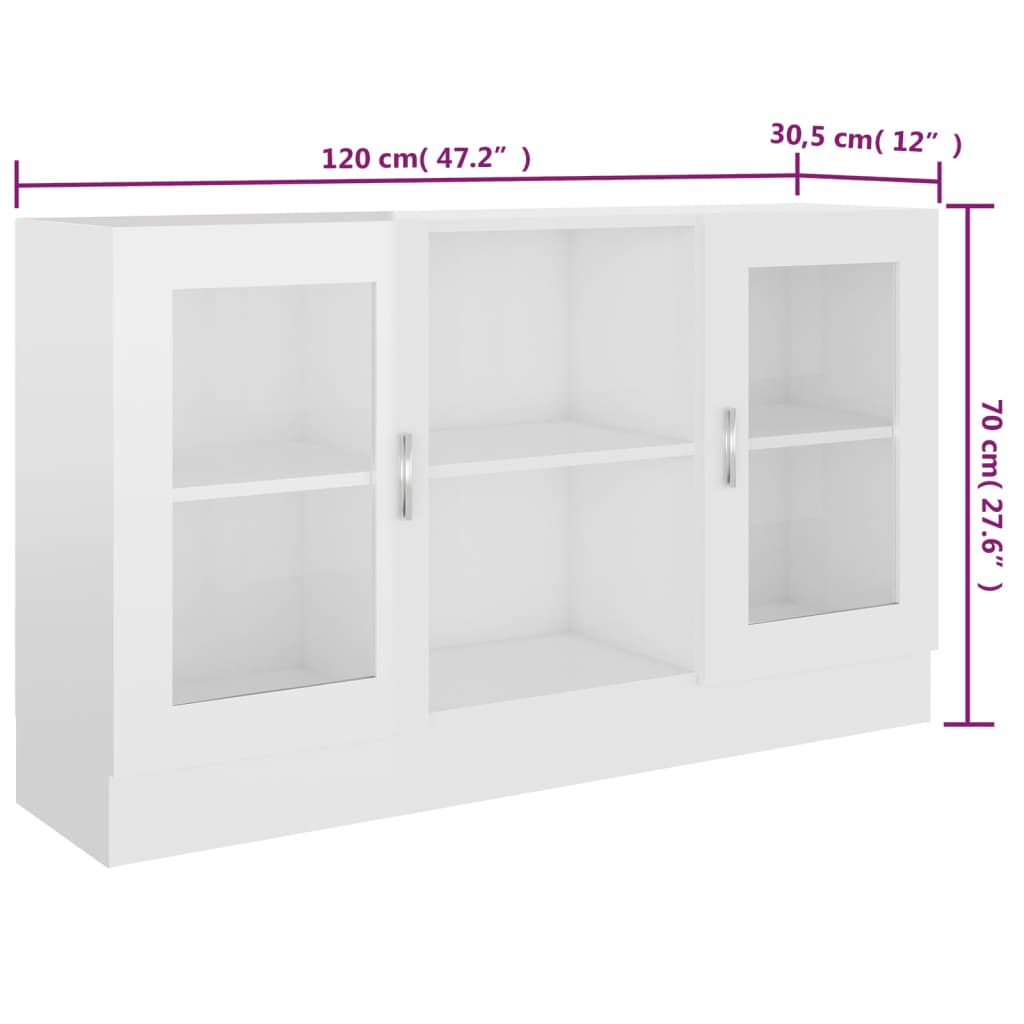 vidaXL Vitrine Cabinet High Gloss White 120x30.5x70 cm Engineered Wood