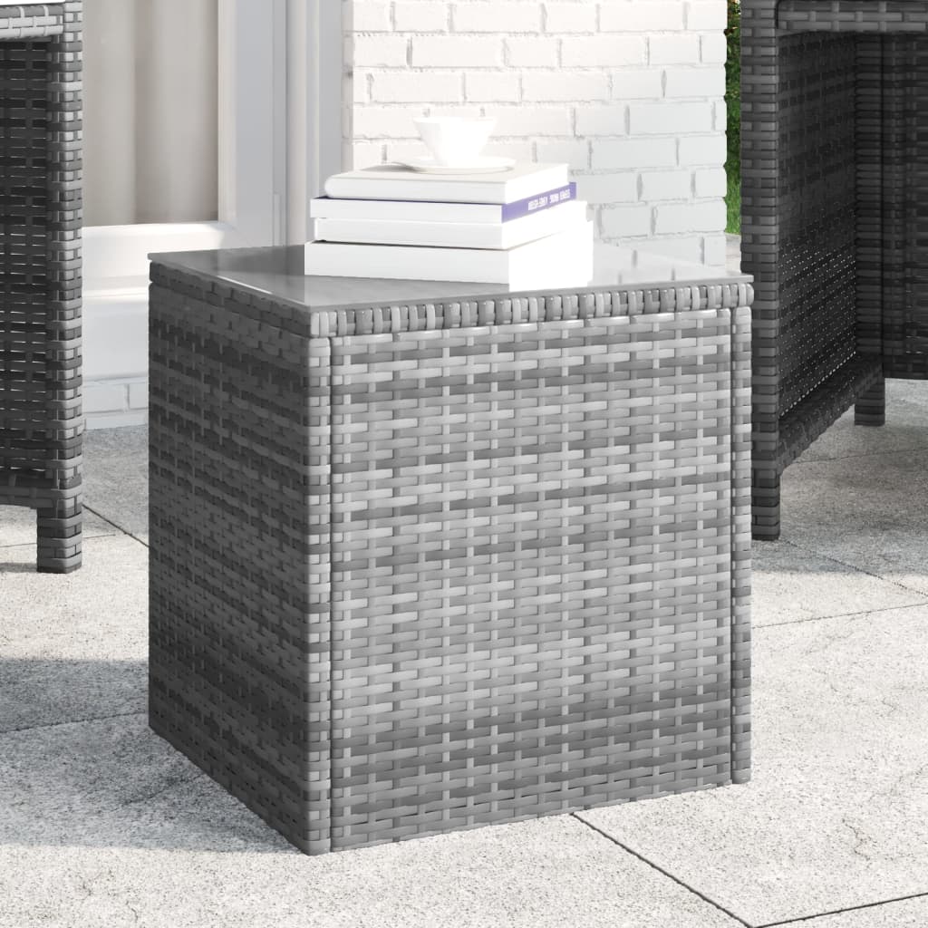 vidaXL Side Table Grey 40x37x40.5 cm Poly Rattan and Tempered Glass