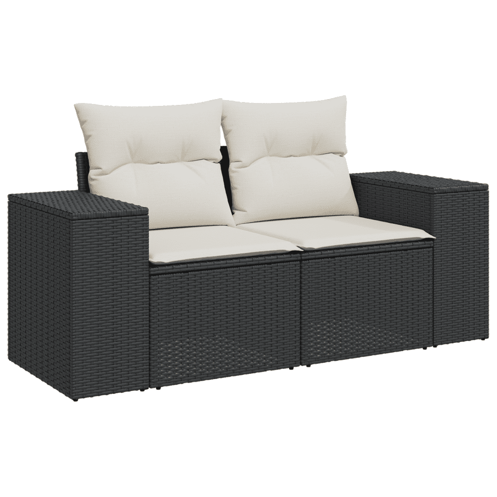vidaXL 7 Piece Garden Sofa Set with Cushions Black Poly Rattan