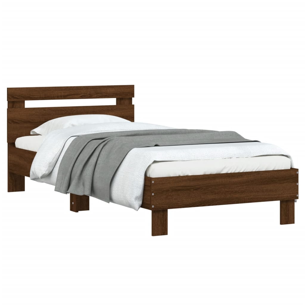 vidaXL Bed Frame with Headboard Brown Oak 90x200 cm Engineered wood