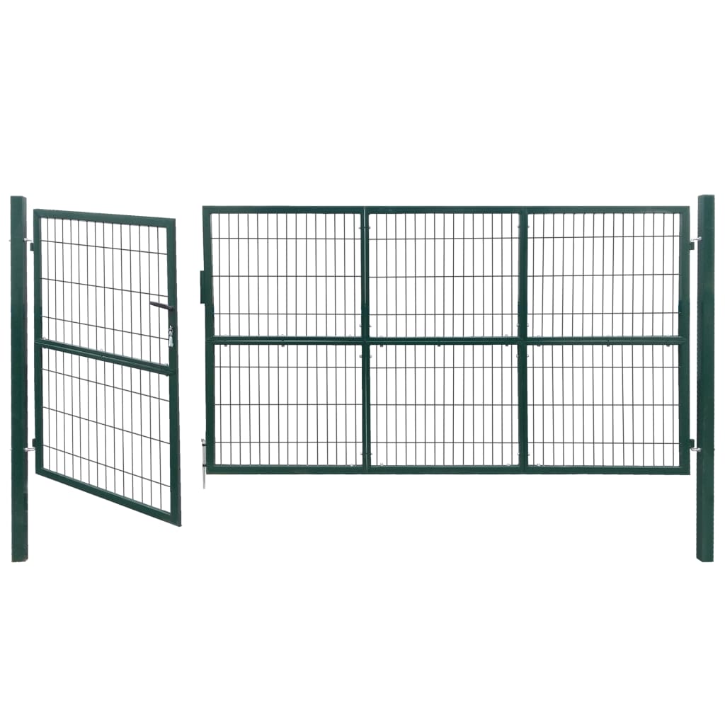 vidaXL Garden Fence Gate with Posts Steel 350x140 cm Green