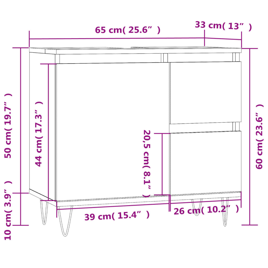 vidaXL Bathroom Cabinet White 65x33x60 cm Engineered Wood