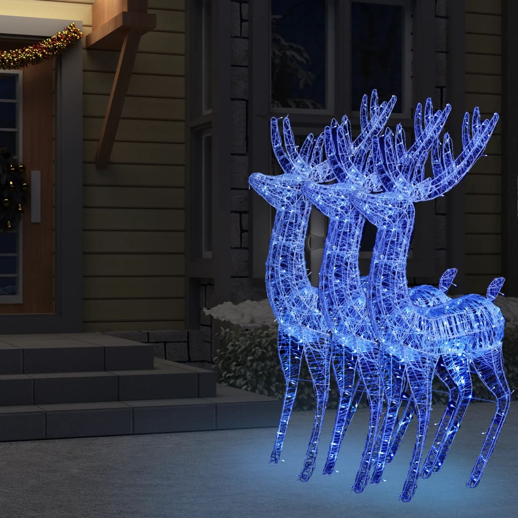 vidaXL XXL Acrylic Christmas Reindeers 250 LED 3 pcs 180 cm Blue