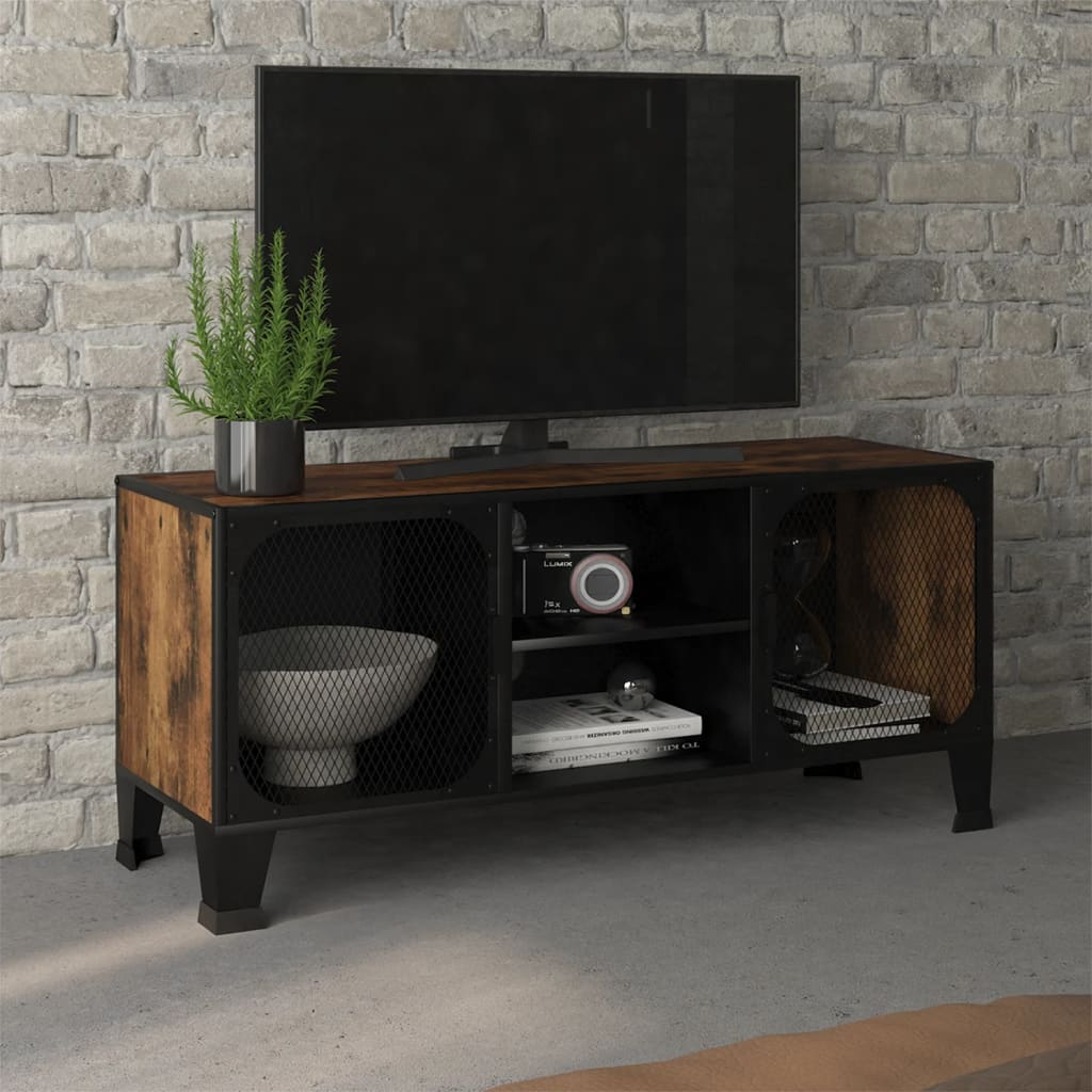 vidaXL TV Cabinet Rustic Brown 105x36x47 cm Metal and MDF