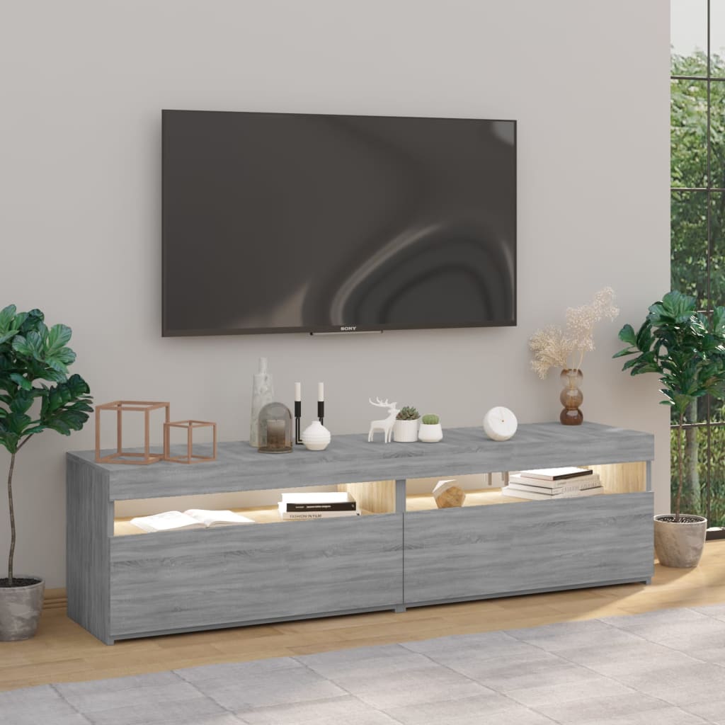 vidaXL TV Cabinet with LED Lights 2 pcs Grey Sonoma 75x35x40 cm
