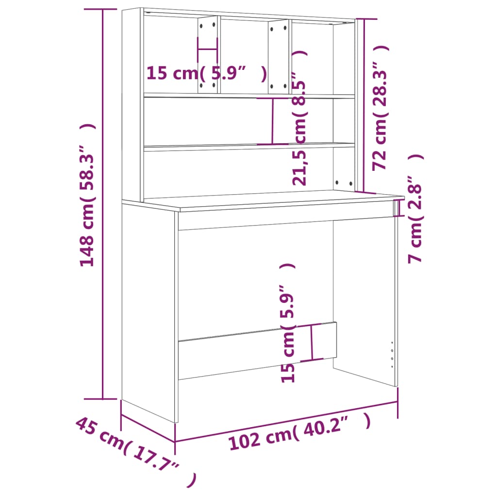 vidaXL Desk with Shelves Black 102x45x148 cm Engineered Wood