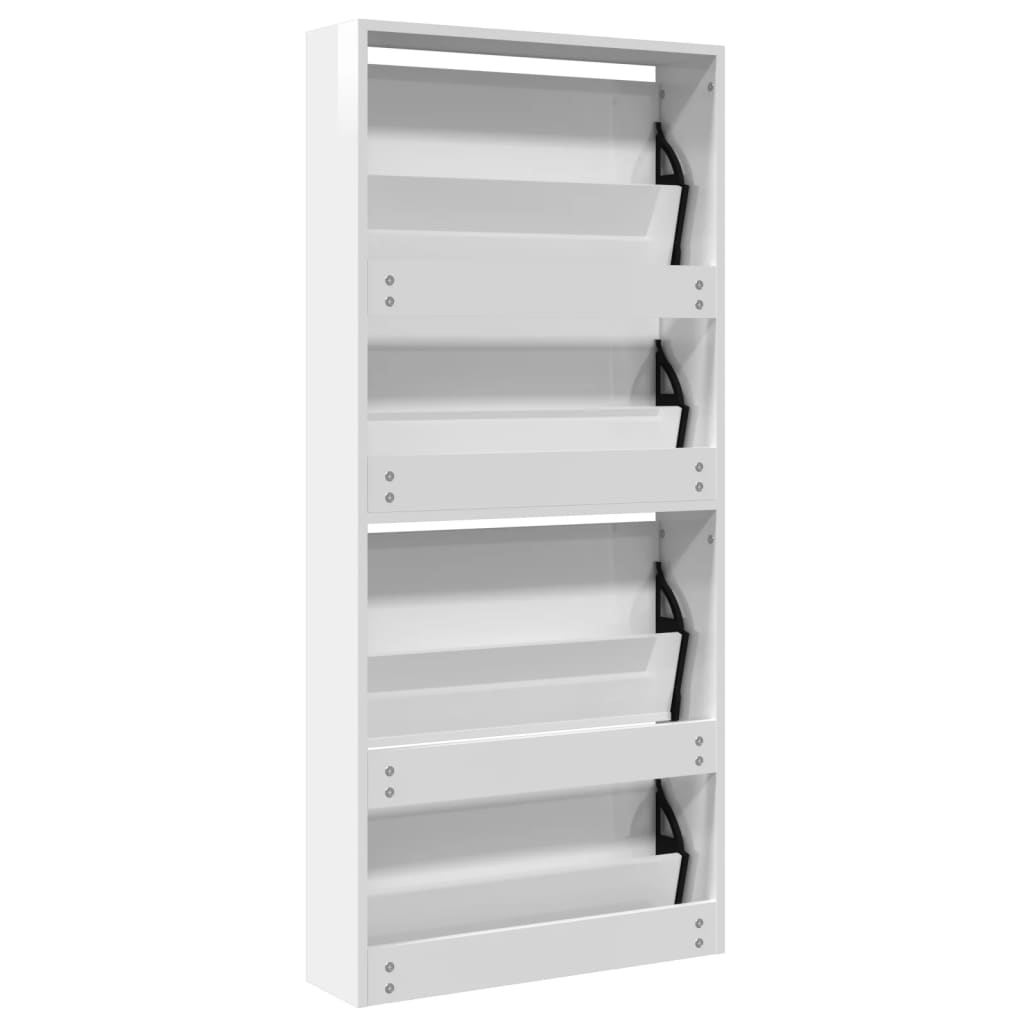 vidaXL Shoe Cabinet with Mirror 4-Layer High Gloss White 63x17x134 cm